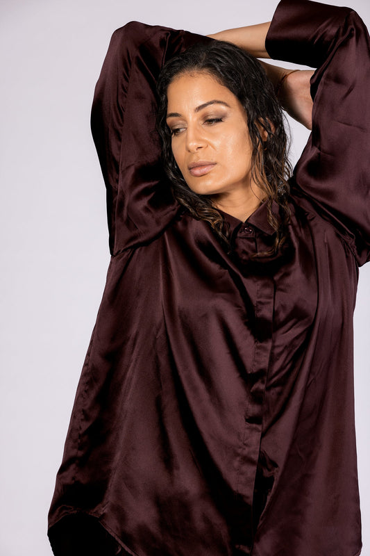 Sasha Oversized Silk Satin Shirt CH
